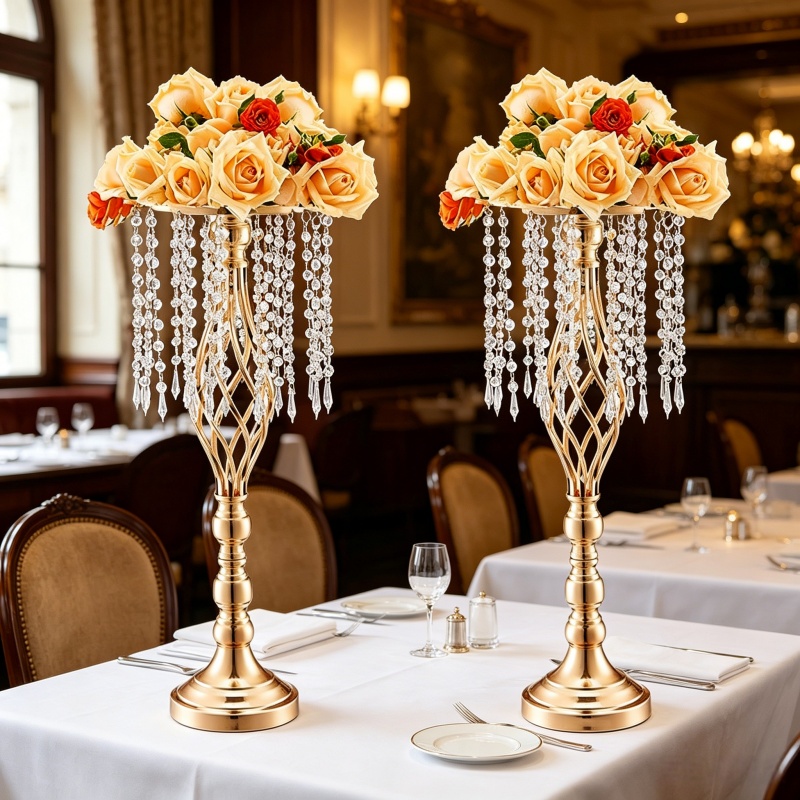Florist Supply Vases - Eleganter Hoher Goldener Kristallblumenhalter Luxuriöse Gedrehte