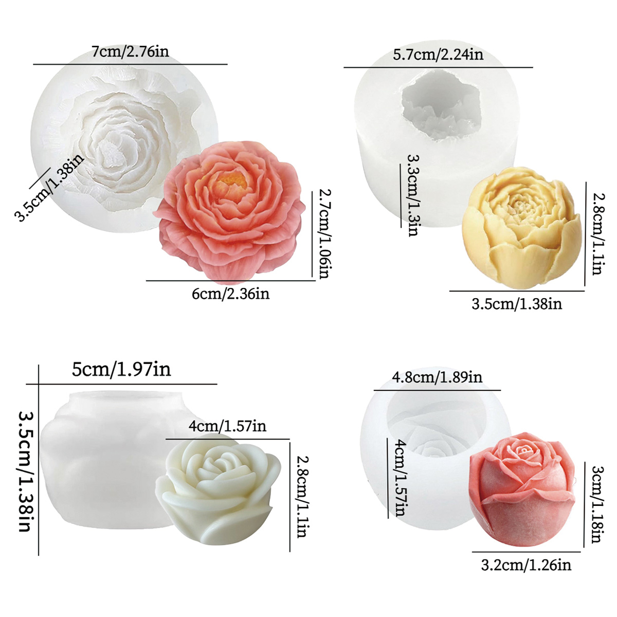 Florist Supply Bulk - 4-teiliges Blumenformen-Set – Pfingstrose, Rose, Blütenknospe